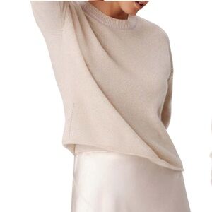 ATM Cashmere Long Sleeve Pullover in Oatmeal NWT Pink Contrast Stich Detailing